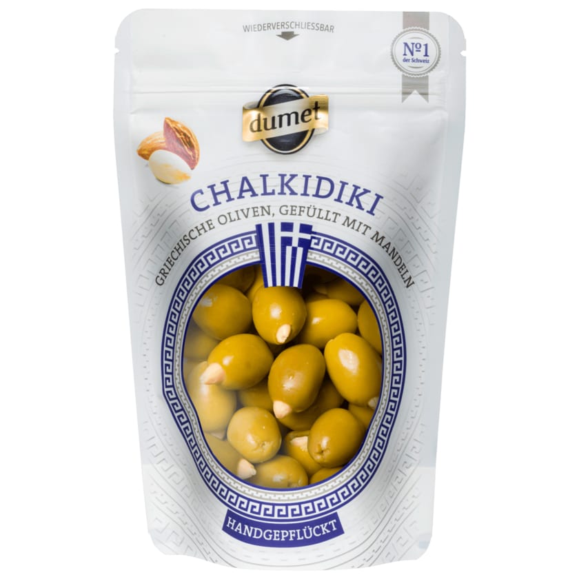 Dumet Chalkidiki Griechische Oliven, gefüllt mit Mandeln 150g